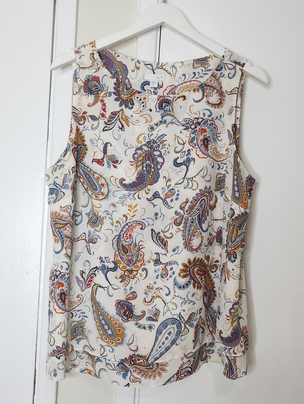 J. Jill Cream Paisley Sleeveless Blouse with Blue and Brown Accents